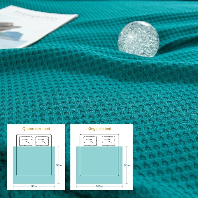 AmyHomie Cooling Blanket King Size, 100% Rayon Derived from Bamboo, Cool Summer Blanket for Hot Sleepers Soft Comfy Waffle Lightweight Blankets for All Seasons(Teal, 108×90in)