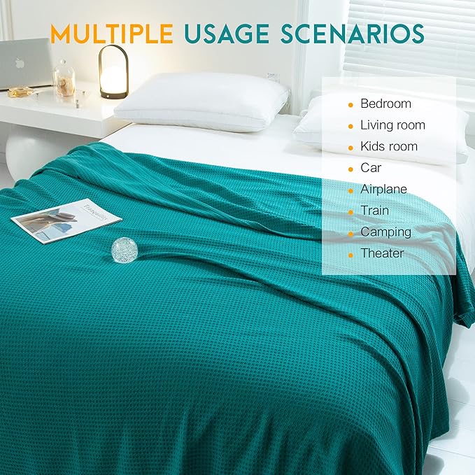 AmyHomie Cooling Blanket Queen Size, 100% Rayon Derived from Bamboo, Cool Summer Blanket for Hot Sleepers Soft Comfy Waffle Lightweight Blankets for All Seasons(Teal, 90×90in)