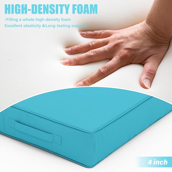 Patio Chair Cushions 22 X 22 X 4 Inch Waterproof Outdoor Seat Cushions for Patio Furniture, Outdoor Sofa Couch Pads with Ties & Handle, Set of 2, Lake Blue