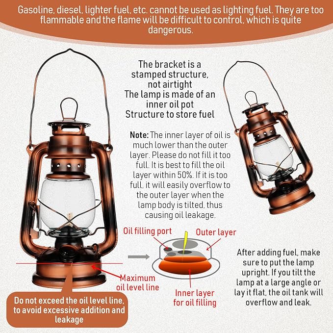 Retisee 2 Pcs Hurricane Lantern 10 Inch Original Oil Burning Lantern Decorative Kerosene Vintage Oil Lamp Hanging Kerosene Fuel Lamps for Outdoor Indoor Home Patio Camping, Bronze