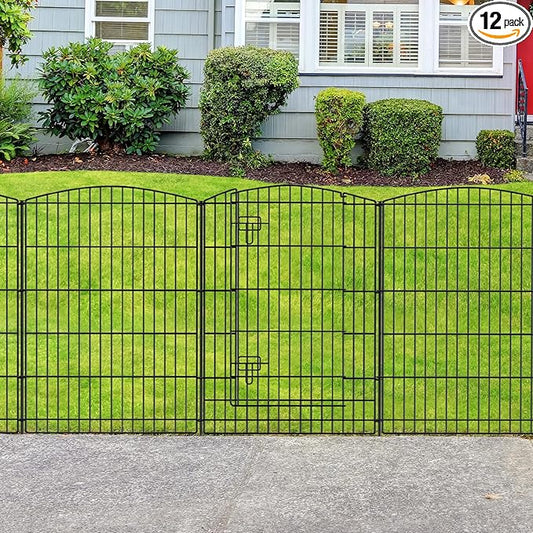 INJOPEXI Decorative Garden Fence 12 Panels 26ft (L)×36in (H) Garden Fences with 11 Panels + 1 Gate, No Dig Animal Barrier Rabbit Fencing Rustproof Metal Wire Temporary Dog Fence for Patio Outdoor Yard