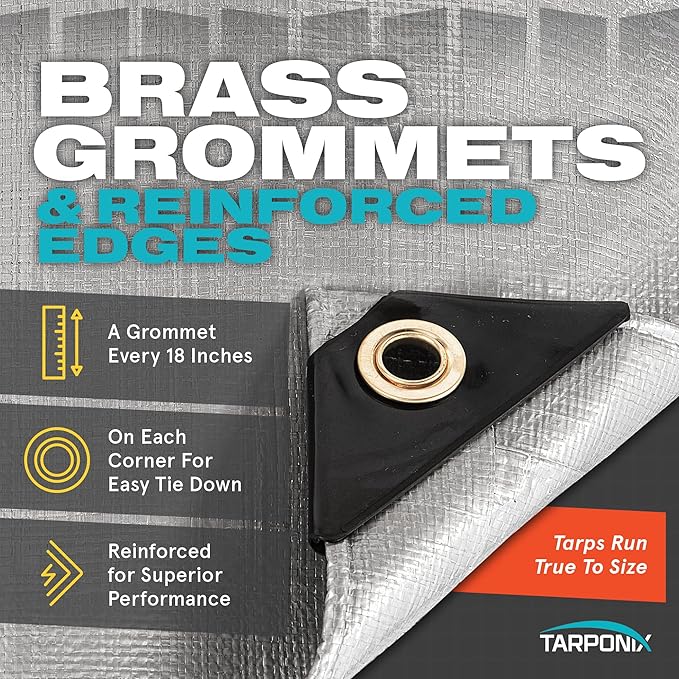 6' x 8' Dual-Sided Heavy-Duty Tarp – 10 Mil Tear-Resistant Silver & Black Cover with Reinforced Edges and Anti-Rust Grommets