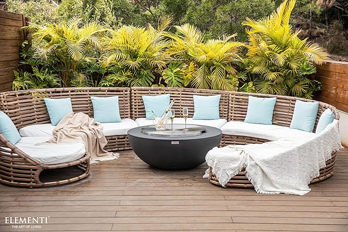 Elementi | Bundle Lunar Gas Fire Pit Cast Concrete 42" Round Fire Table, Outdoor Fire Pit Electronic Ignition | Canvas Cover, Lava Rock Included | Dark Gray (Natural Gas)