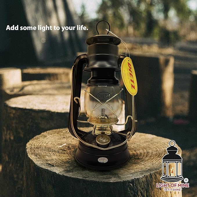 Light of Mine - Dietz #76 Original Black with Gold Trim Oil Lantern with 1/2" Replacement Wick Strips (Black with Gold Trim)