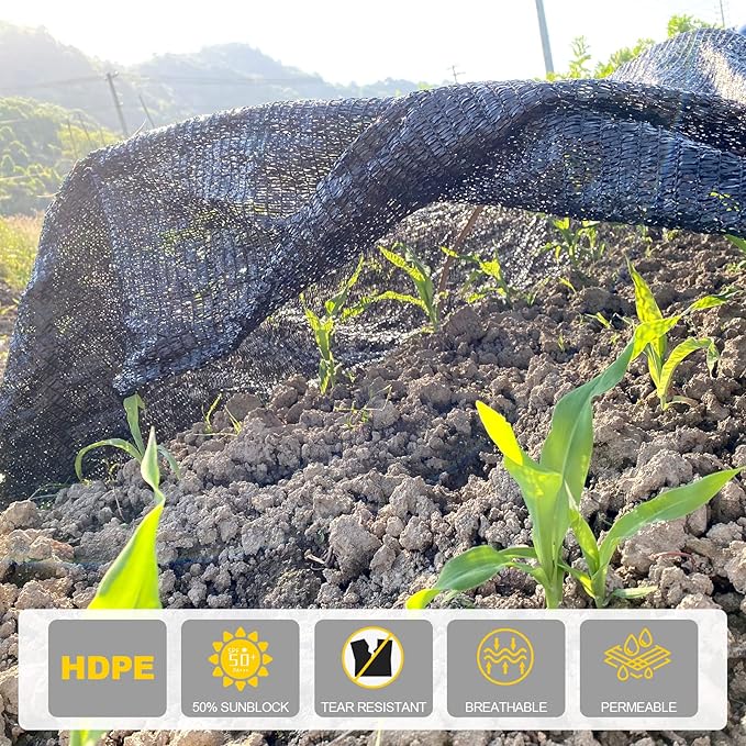 50% Shade Cloth, 10x20FT Black Sun Shade Cover for Plants, Garden, Greenhouse, Patio, Chicken Coop