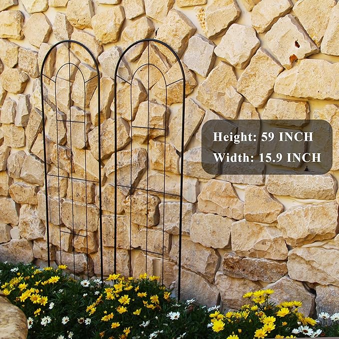 2 Pack Black Garden Trellis for Climbing Plants 59" H x 15.9" W Iron Plant Support Climbing Vines and Flowers Stands Vegetables Patio Metal Lattices Garden Addition Outdoor