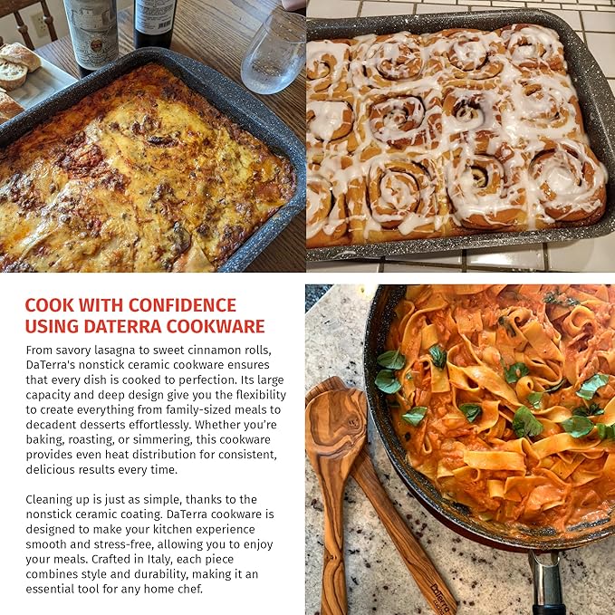 DaTerra Cucina Nonstick Ceramic Frying Pan (11") & Roasting Pan (16.1"x11.7"x2.7") Bundle - Oven Safe, Stovetop Compatible, PTFE & PFOA Free, Volcanic Black, Made in Italy