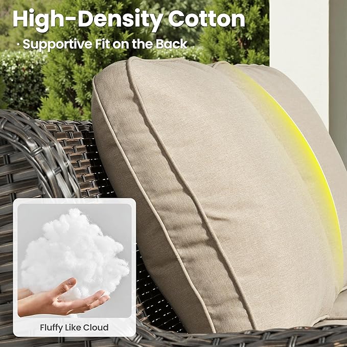 ovios 7 Pieces Patio Furniture Set, Outdoor Wicker Sofas with 4 Chairs, Ottomans and Comfy Cushions, All Weather High Back Couch Set for Deck Porch, Brown Rattan, Beige