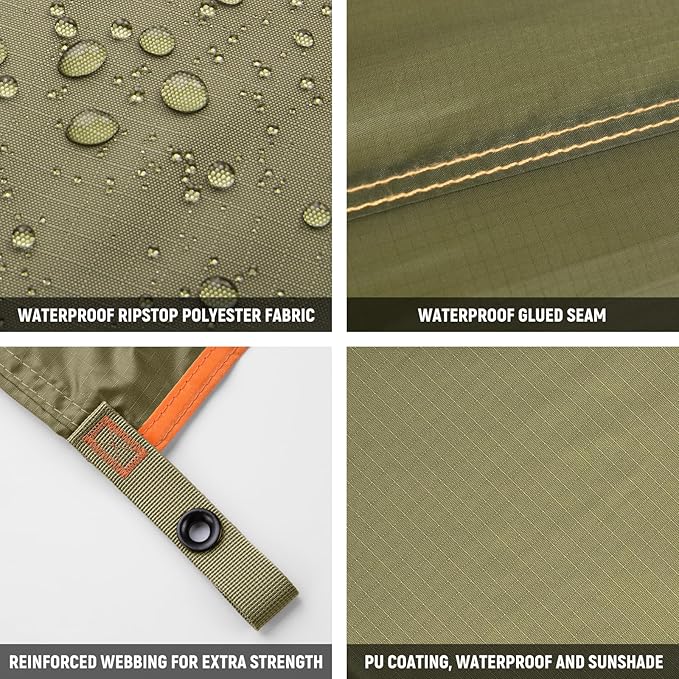 Waterproof Camping Tarp 10 x 10ft Survival Tent Backpacking Portable Tarp Multifunctional Anti-UV Shelter for Outdoor (Camo)