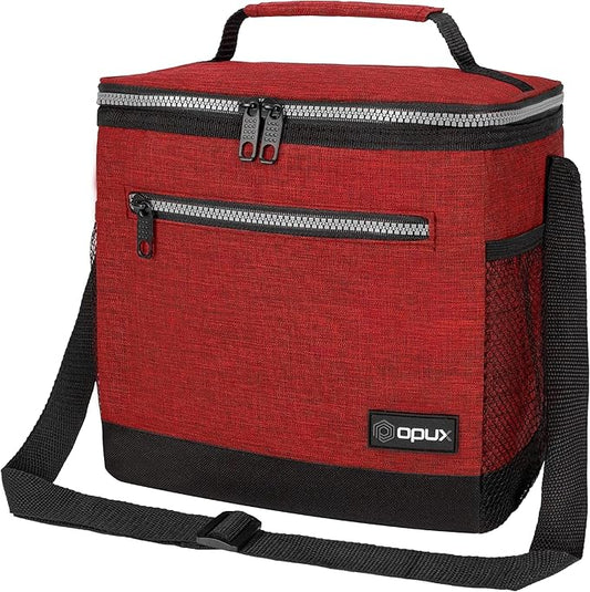 opux Extra Large Insulated Lunch Box Men Women, Lunch Bag for Work, Leakproof Soft Cooler Tote Adult, Lunch Pail, Picnic Beach Collapsible Food Bag with Shoulder Strap, Red