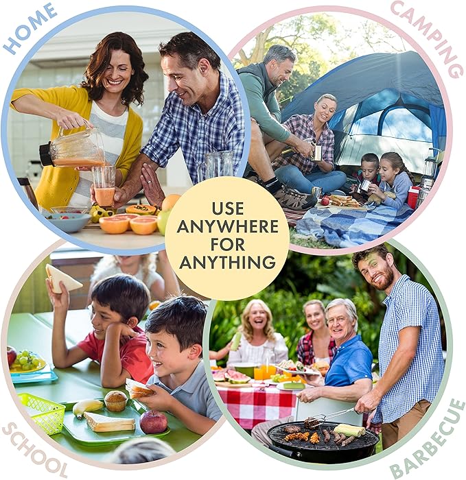 FOODLE Wheat Straw Dinnerware Set - BPA Free & Safety Tested - Microwave & Dishwasher Safe - Alternative to Plastic Dishes - Perfect for Outdoor, RV, Dorm - Camping Plates Cups and Bowls Set - For 4