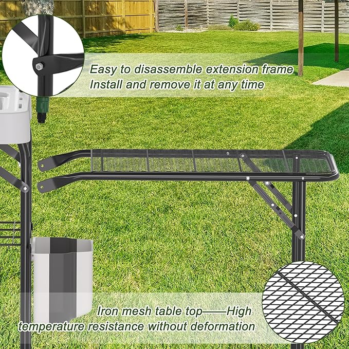 Dragosum Fish Cleaning Table, Portable Folding Camping Table with Folding Grill Extension Board, Fish Cleaning Station with Dual Sinks, Hose Hook Up