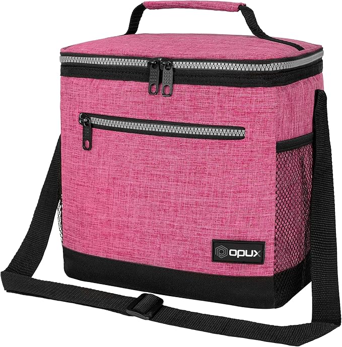 opux Extra Large Insulated Lunch Box Men Women, Lunch Bag for Work, Leakproof Soft Cooler Tote Adult, Lunch Pail, Picnic Beach Collapsible Food Bag with Shoulder Strap, Pink