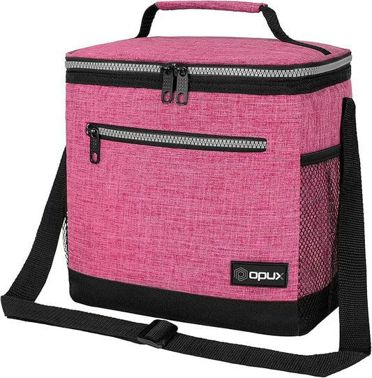 opux Extra Large Insulated Lunch Box Men Women, Lunch Bag for Work, Leakproof Soft Cooler Tote Adult, Lunch Pail, Picnic Beach Collapsible Food Bag with Shoulder Strap, Pink