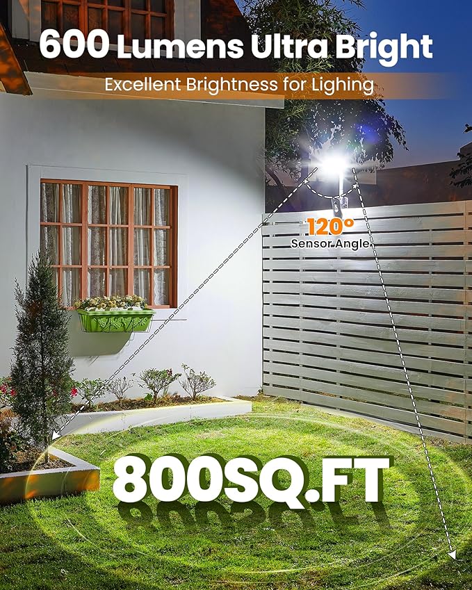 Clip On Solar Lights Outdoor with Motion Sensor - 92 LEDs 600LM Solar Fence Lights, 6000K Waterproof Security Lighting for Chain Link Fence,Deck, Gutter,Camping (4)