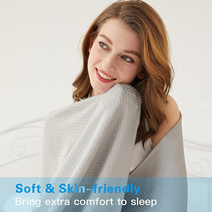 AmyHomie Cooling Blanket, 100% Rayon Derived from Bamboo, Cool Summer Blanket for Hot Sleepers, Soft Comfy Lightweight Blankets for All Seasons(Light Gray, 59×79in)