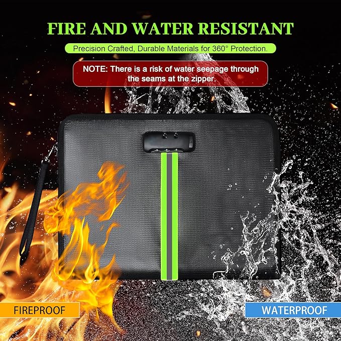 Fireproof Document Bag, 5200℉Fireproof Document box with Lock, Handle and Zipper, Document Organizer for Cash, Legal Documents – Secure Storage for Home, Office & Travel (Black, M)