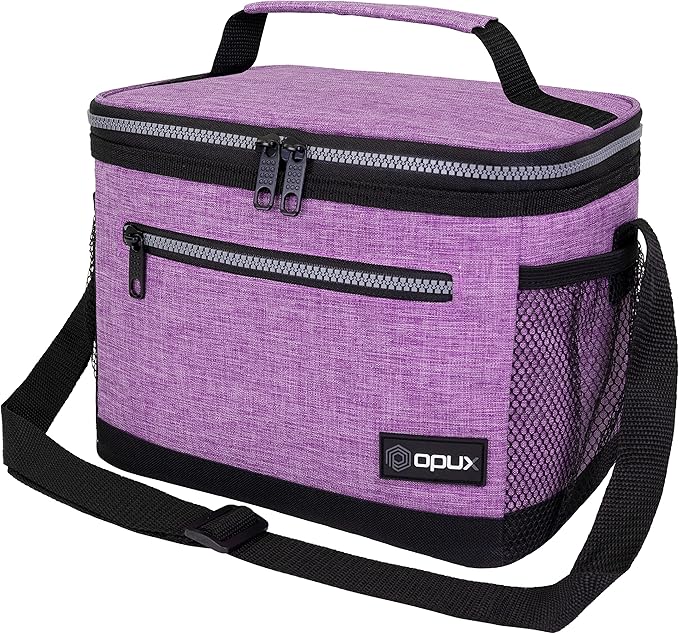 opux Insulated Lunch Box Men Women, Lunch Bag for Work School, Leakproof Soft Cooler Tote Adult, Large Lunch Pail Kids Boys Girls, Picnic Beach Food Bag with Shoulder Strap, Purple