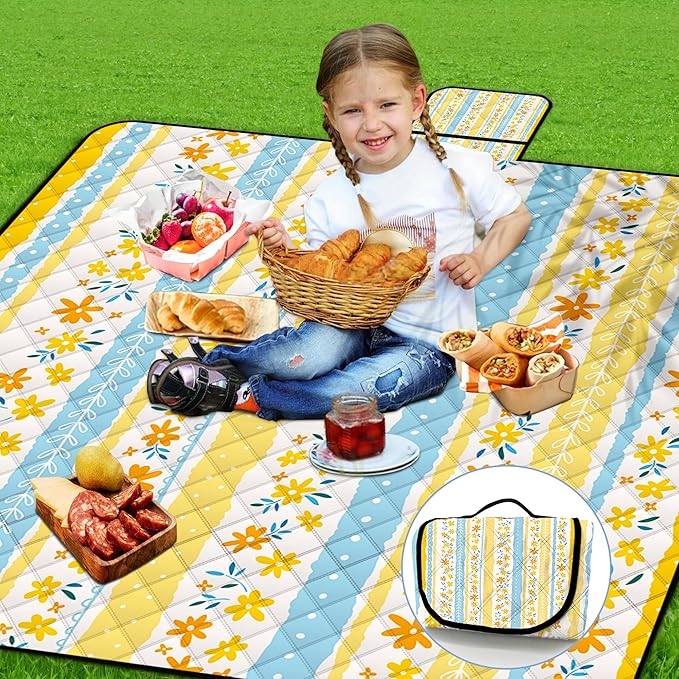 Extra Large Picnic Blanket Waterproof,80"x 80"Foldable Machine Washable Beach Blanket,Outdoor Blanket for 6-8 Adults,Suitable for Indoor Crawling,Park Beach,Camping,Hiking,Family Travel(Floral Print)