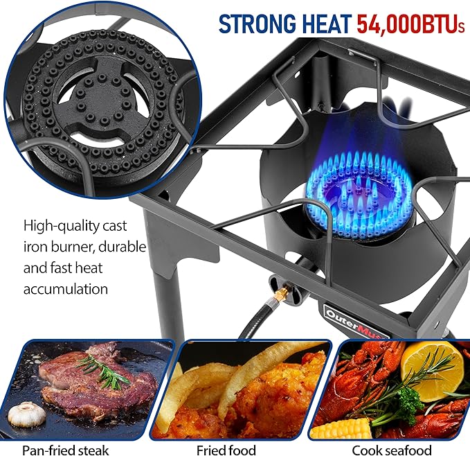 Outdoor Propane Burner Camping Stove Gas Burner with Adjustable Legs Ideal for Camping, Home Brewing, Turkey Frying and Maple Syrup Boiling