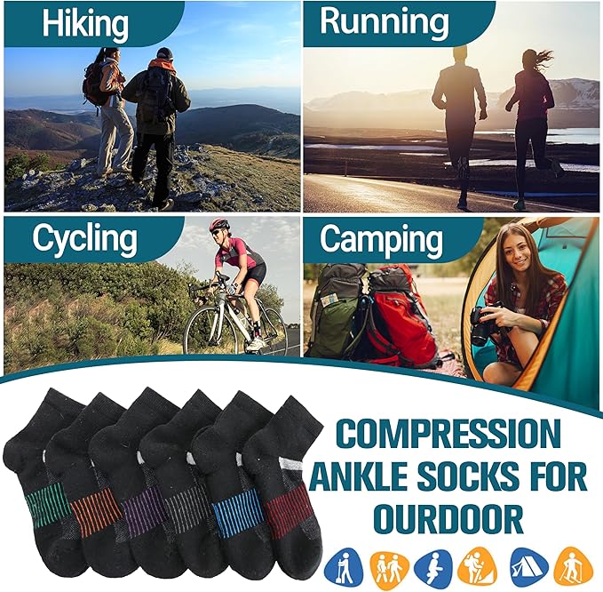 6 Pairs Merino Wool Ankle Running Hiking Socks Compression Support Breathable Thick Cushion No Show Socks for Women Men