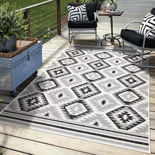 Keen Home Design Outdoor Runner Rug - 6x9 Washable Indoor/Outdoor Rug for Patio, Balcony, Kitchen, Garden, Beach, Deck and Porch. Size: 6'7" x 9'2"