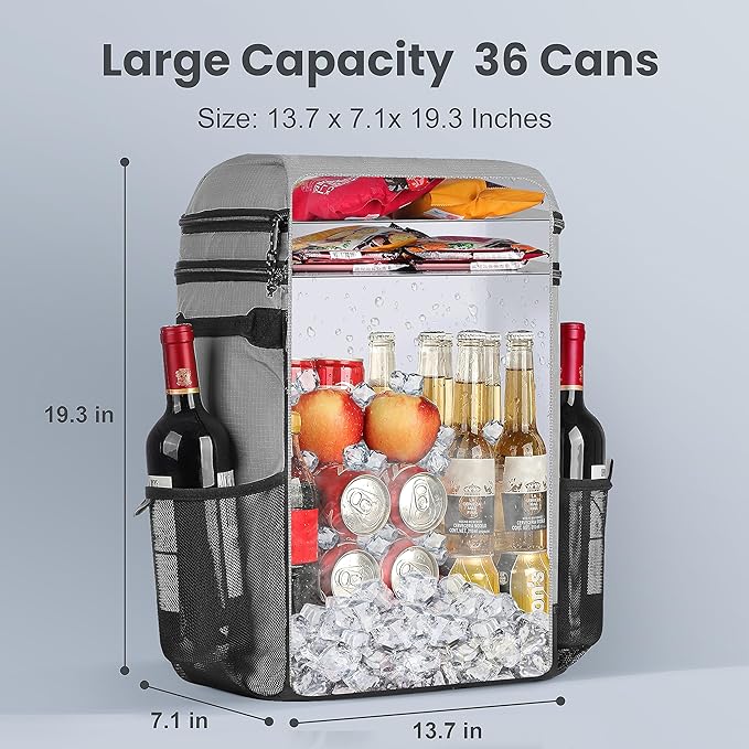 Cooler Backpack, 36 Cans Multifunctional Leakproof Cooler Backpack with Padded Top Handle, Mesh Pocket for Camping BBQ