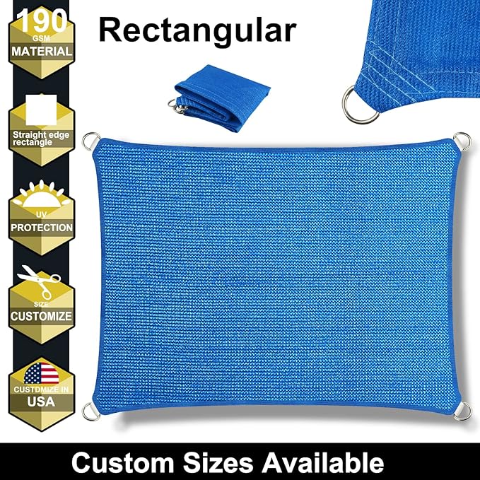 17' x 22' Blue Outdoor Sun Shade Sail Canopy ??UV Resistant Permeable Awning Fabric for Patio, Garden, Backyard, Pergola, Carport, Lawn Shelter Cover
