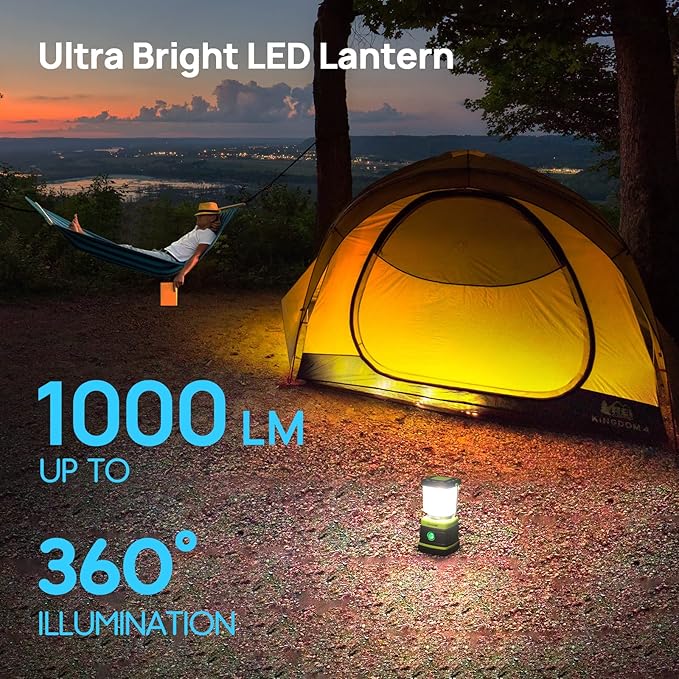 LED Camping Lantern Rechargeable, Consciot Camping Lights, 1000LM, 4 Light Modes, 4400mAh Power Bank, IPX4 Waterproof, Dimmable Tent Lights for Emergency, Power Outages, USB C Cable Included, 2 Pack
