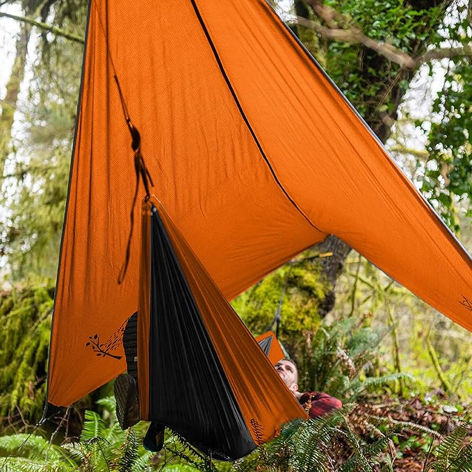 Wise Owl Outfitters Hammock Rain Fly – Waterproof Camping Tarp Cover with Tent Stakes & Carry Bag, Ultralight Shelter for Backpacking & Outdoor Shade