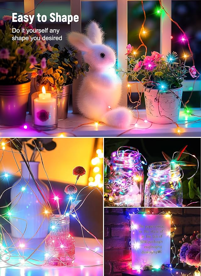 Smart Fairy Lights Plug in, 33FT 100LEDs USB Bluetooth Twinkle Lights with Timer and Remote, App Control Starry String Lights 8 Modes for Wreath Wedding Party Indoor Christmas Decoration, Multicolor