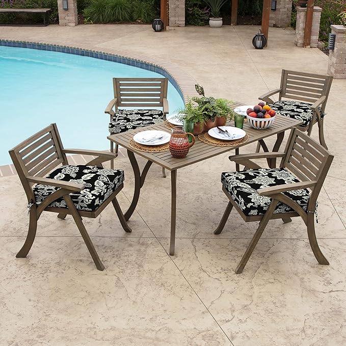 Arden Selections Outdoor Seat Cushion, 19 x 19, Rain-Proof, Fade Resistant 19 x 19, Ashland Black Jacobean (Pack of 4)