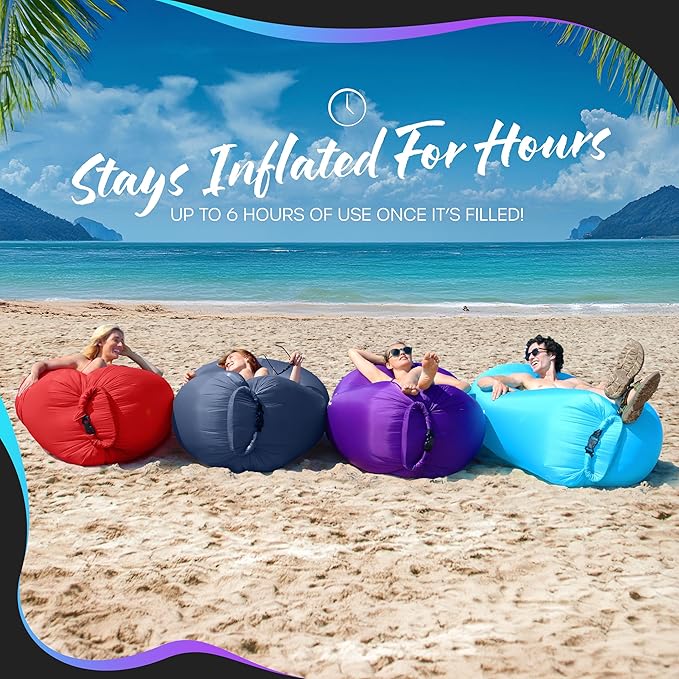 Nevlers 2 Pack Inflatable Loungers Air Sofa Couch | Perfect for Beach Chair Camping Chairs or Portable Hammock |Travel Bag Pouch, Pegs & 3 Pockets| Movie Seating & Camping Accessories Blow Up Lounger