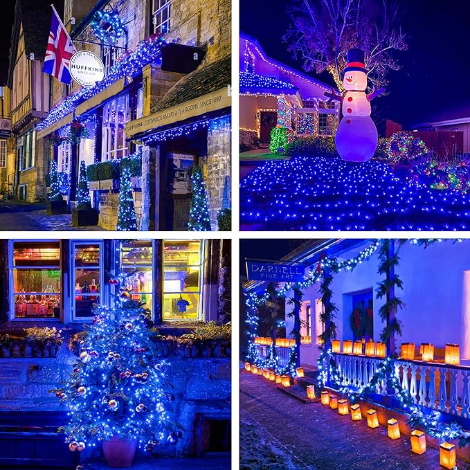 JMEXSUSS 250 LED Blue Christmas Lights: 91.5ft Extendable Green Wire Blue String Lights Outdoor Waterproof - 8 Modes Christmas Tree Light Indoor