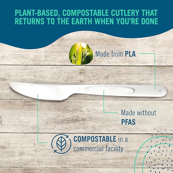 Preserve Compostable Knives, Made in USA, Medium Weight Cutlery, White, 840 Count