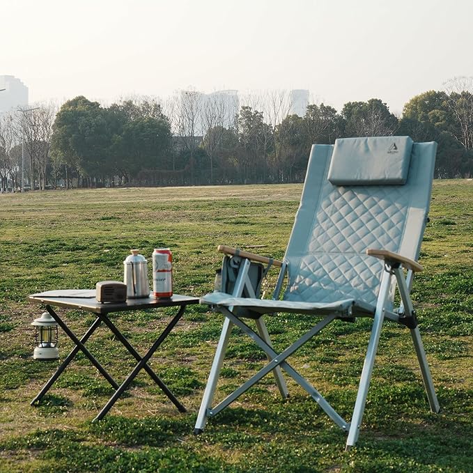 Reclining Camping Chair, Heavy Duty Folding Chairs with 4-Stage Adjustable High Back for Adults, Compact Foldable Outdoor Patio Reclining Chair with Storage Bag (Cyan)