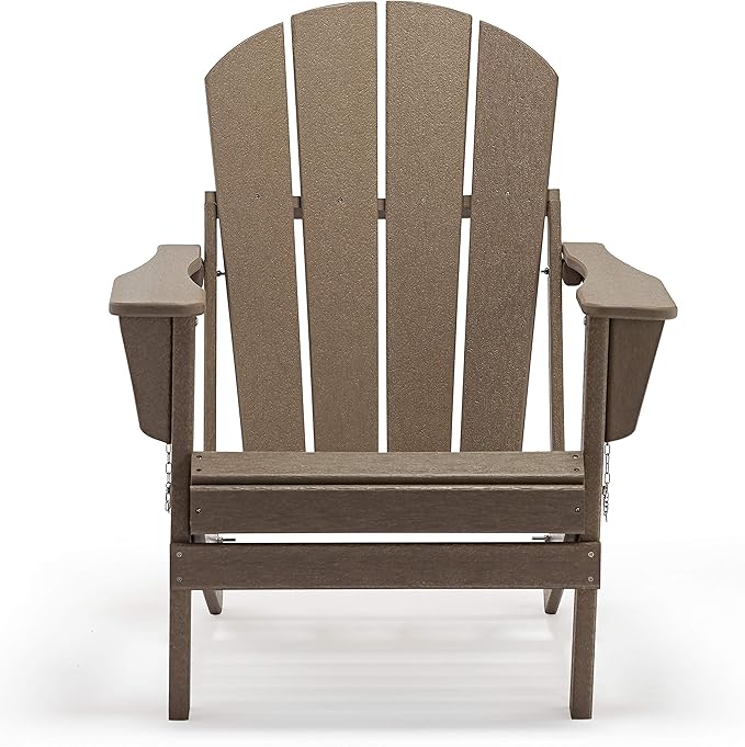WestinTrends Malibu HDPE Outdoor Patio Folding Poly Adirondack Chair, Weathered Wood