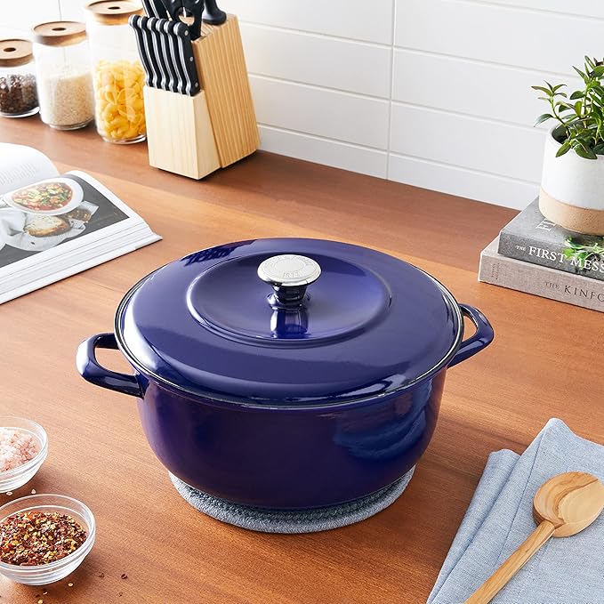 Merten & Storck 7QT Round Dutch Oven Casserole Pot with Lid, European Crafted Enameled Iron Stockpot, Induction & All Cooktops, Braising, Stews, Roasting, Slow Cooking, Sourdough, Cobalt Blue