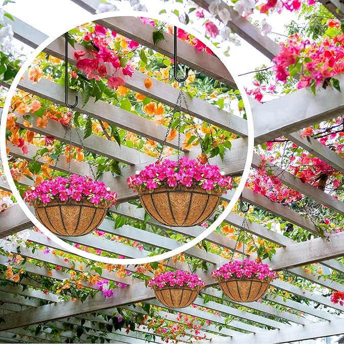 3 Pack 24 Inch Large S Hooks for Hanging Plants Black Metal Plant Hanger Long Tree Hooks Plant Hooks Outdoor Hanging Hooks for Tree Branch, Bird Feeder, Basket, Lantern, Indoor Closet, Garden