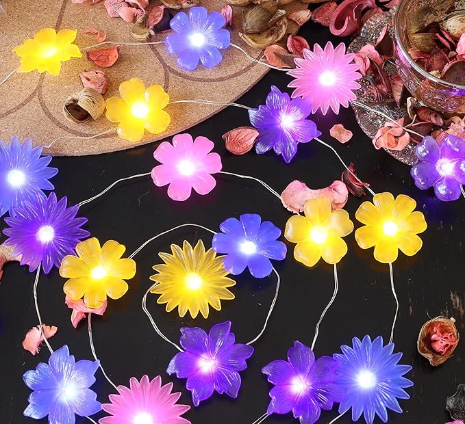 Flower Lights Cute Fairy String Lights Floral Room Decor Night Lights USB Plug in or Battery Power String Lights Indoor Remote Control 8.5ft 20LED