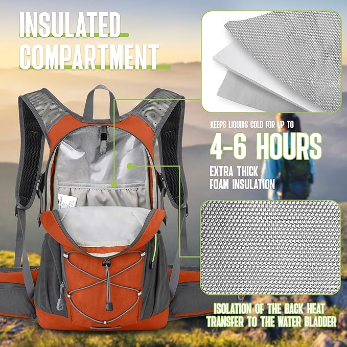 N NEVO RHINO Hydration Backpack, 18L Multipurpose Hiking Backpack with 3L Water Bladder, Water Backpack Insulated Hydration Pack Ideal for Hiking and Cycling