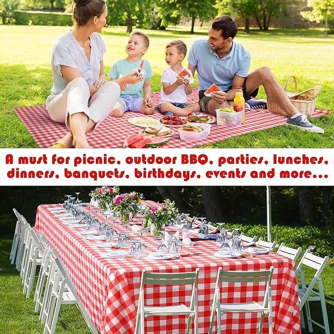 54 Inch x 300 Ft Red Checkered Plastic Table Cloth Roll Disposable Waterproof Table Cover with Easy Slide Cutter for Outdoor Picnic/Home Dining/Spring Party