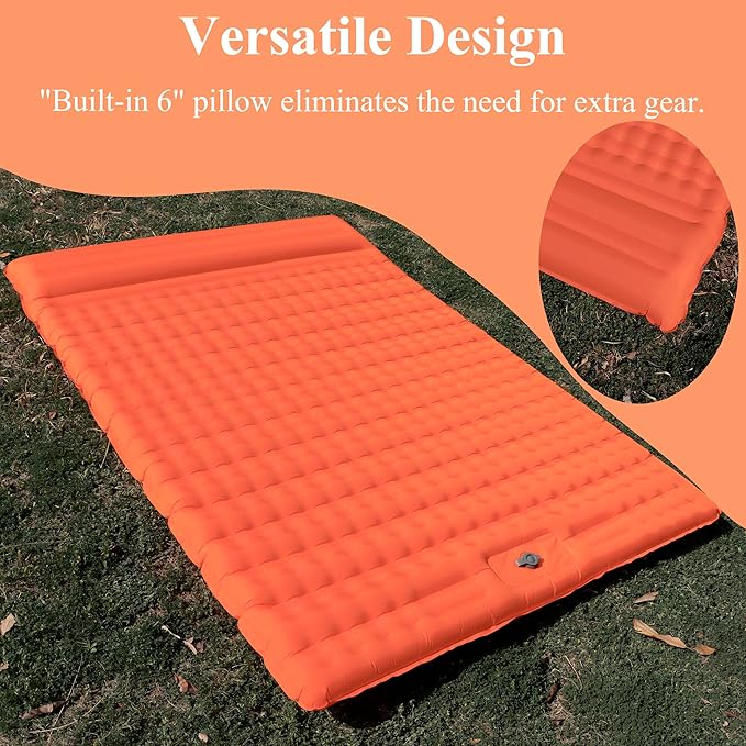 Double Camping Sleeping Pad 2 Percon, Ultralight Camping Mat with Pillow Built-in Foot Pump Inflatable Sleeping Pads Compact for Hiking Traveling Tent