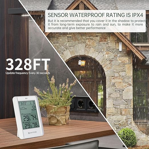 Outdoor Thermometer Weather Stations Wireless High Precision Temperature Humidity Gauge Monitor with 330ft Range Remote Sensor,Wireless Digital Hygrometer,Outdoor Thermometer Waterproof,White