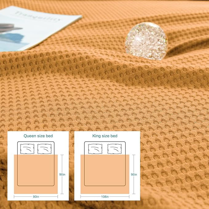AmyHomie Cooling Waffle Blanket King Size, 100% Rayon Derived from Bamboo, Cool Summer Blanket for Hot Sleepers Soft Comfy Lightweight Blankets for All Seasons (Orange Yellow, 108×90in)
