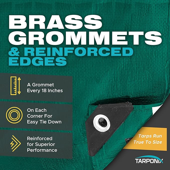 20' x 20' Dual-Sided Heavy-Duty Tarp – 10 Mil Tear-Resistant Green & Black Cover with Reinforced Edges and Anti-Rust Grommets