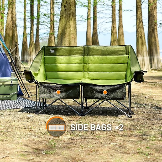 Timber Ridge Double Camping Chair, Heavy Duty Outdoor Folding Camp Couch, Loveseat Camping Chairs Perfect for Campsites, Patio/Lawn, Soccer Games or Other Youth Sports, Supports 600 lbs