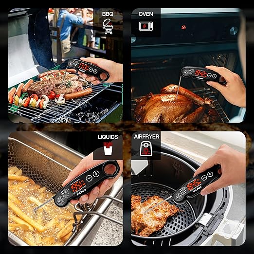 1-Second Rapid and Accurate Meat Thermometer - Waterproof Multifunctional Kitchen Food Thermometer, Ideal for Frying, Smoking, Grilling and More (Black)