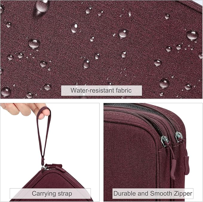 FYY Electronic Organizer, Large Travel Cable Organizer Bag Pouch Electronic Accessories Carry Case Portable Waterproof Double Layers All-in-One Storage Bag for Cable, Cord, Charger, Phone, Wine Red