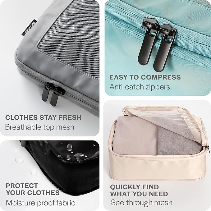 Compression Packing Cubes for Travel - Luggage Organizer Bags - Double Zipper Packing Cubes for Suitcases (2-Pack, Rose)